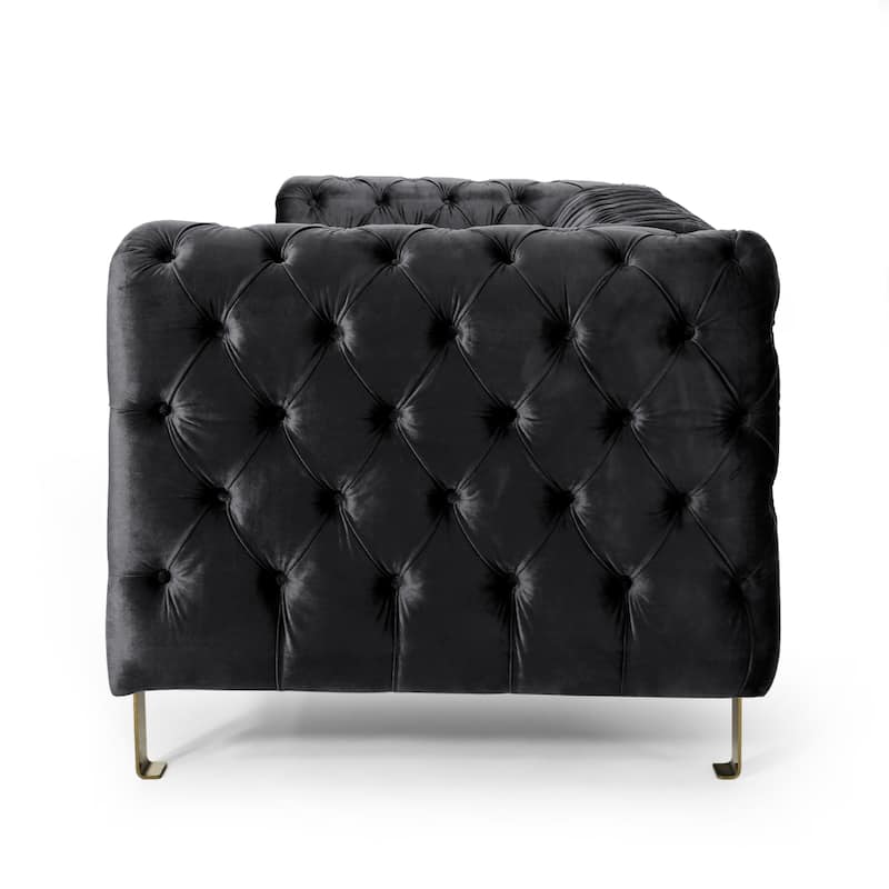 3-Seat Sofa with Tuxedo Arms, Gold Legs, Velvet Upholstery
