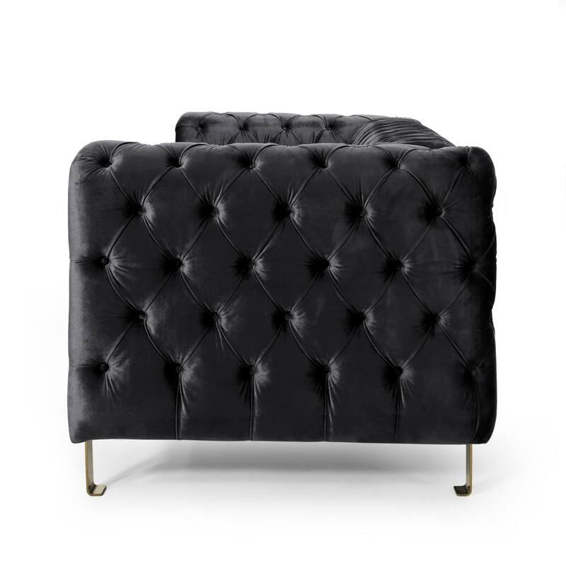 Modern 83.75" Velvet Button Tufted 3-seater Sofa with Iron Legs for Living Room