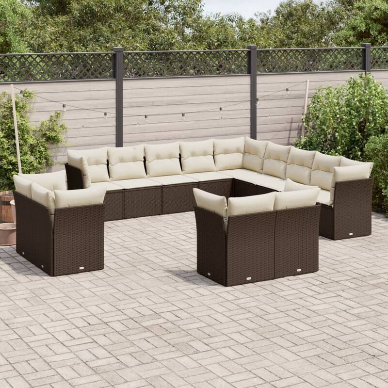 vidaXL Garden Sofa Set Brown and Cream White - 24.4 x 24.4 x 27.2