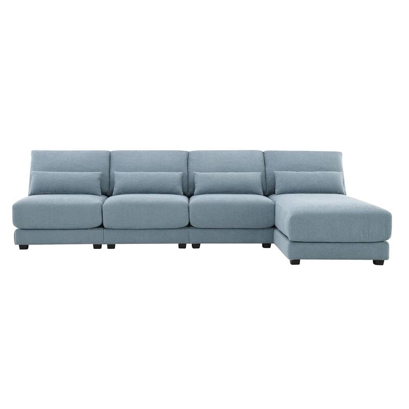 120" L-Shaped 4 Seater Sectional Sofa with Reversible Chaise and 4 Waist Pillow, Armless Design for Space-Saving Comfort