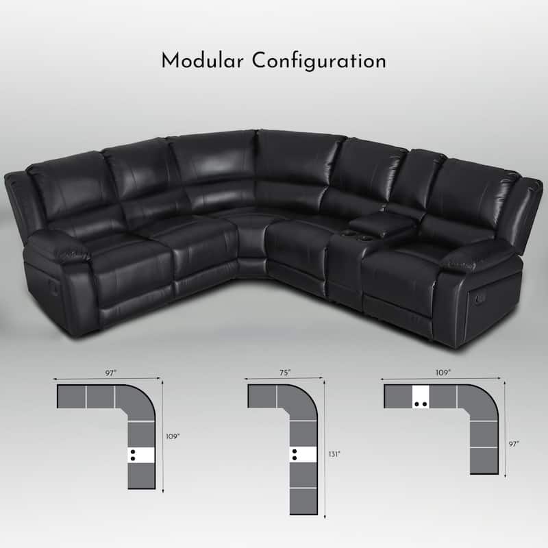 6PCS, 2 Manual Recliners, Faux Leather Reclining Sectional with Center Console
