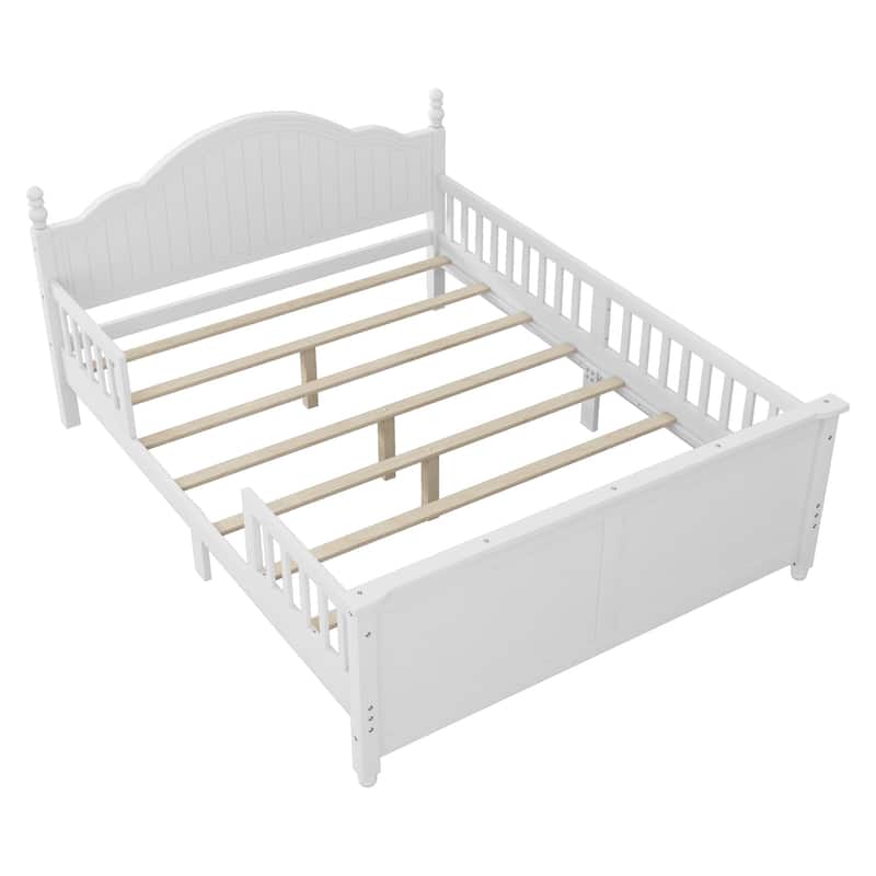 Full Size Bed For Kids, Wood Full Platform Bed with Headboard and Footboard, White