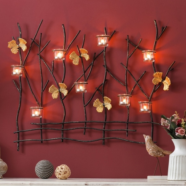 LuxenHome Metal Nature Branches Wall Tea Light Holder Black