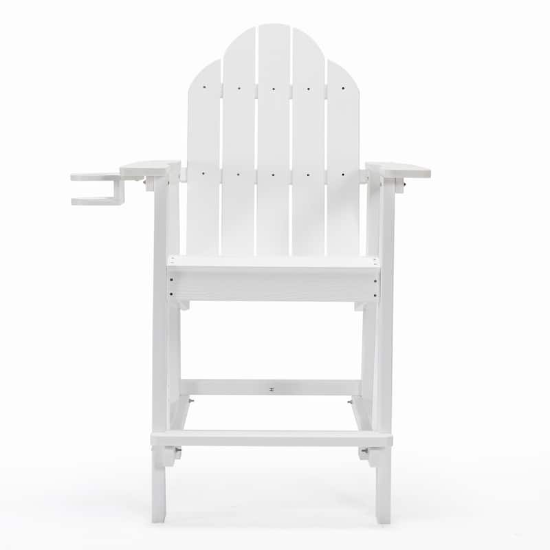 LUE BONA Plastic Patio Bar Stool Tall Adirondack Chairs,Bar Height Dining Chairs with Cup Holder - White