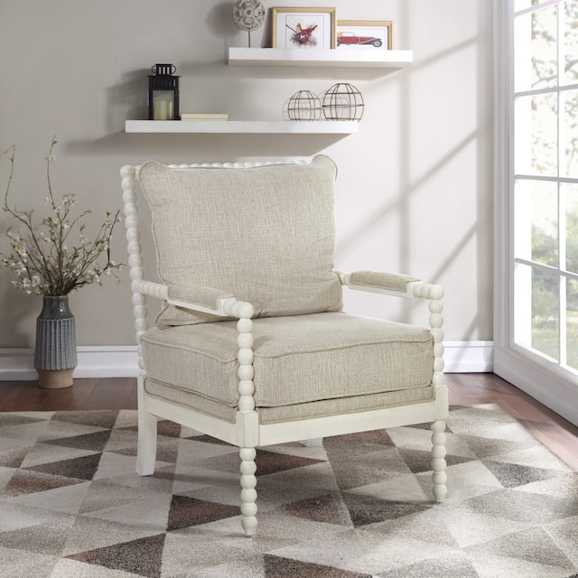 Kaylee Spindle Chair in Fabric with White Frame - Linen / Antique White