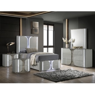 Furniture of America Sherri Modern 5-Piece Light Grey Solid Wood Kids Platform Bedroom Set with LED