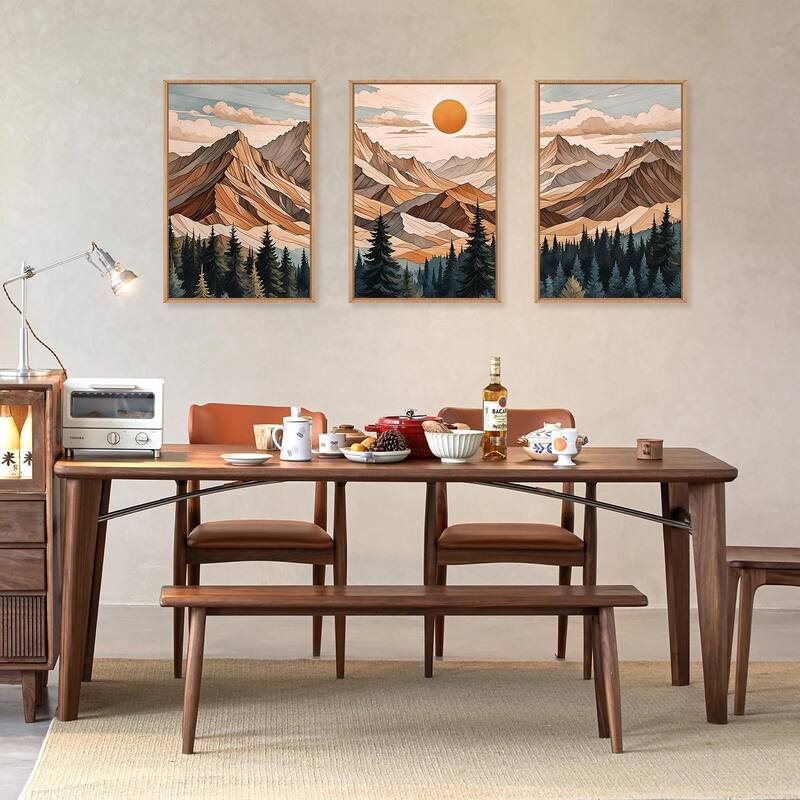 Pine Tree Landscape, Woodcut Wilderness Scenery Art Prints