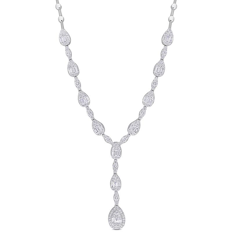 Miadora 14k White Gold Diamond Lariat Necklace 1 3/4ct TDW 16+1" or 17" - 17 Inch