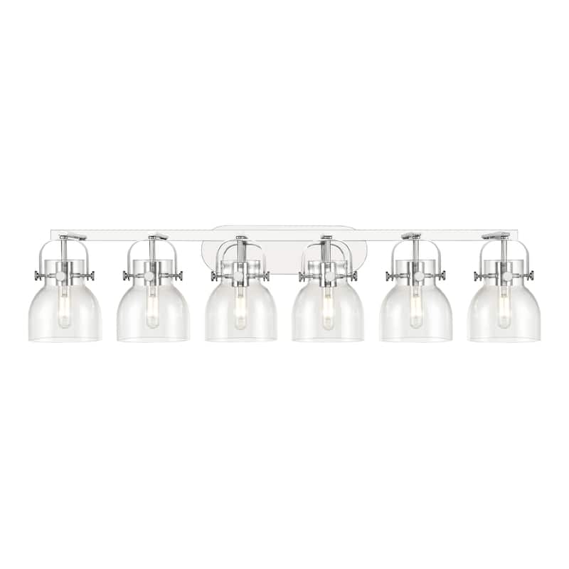Innovations Lighting 423-6W-10-46 Pilaster II Bell Vanity Pilaster II - Polished Chrome / Clear