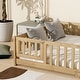 preview thumbnail 79 of 173, Toddler Floor Bed with Fence and Door, Montessori Platform Floorbed with Safety Guardrails for Children Boys Girls Kids Playroom