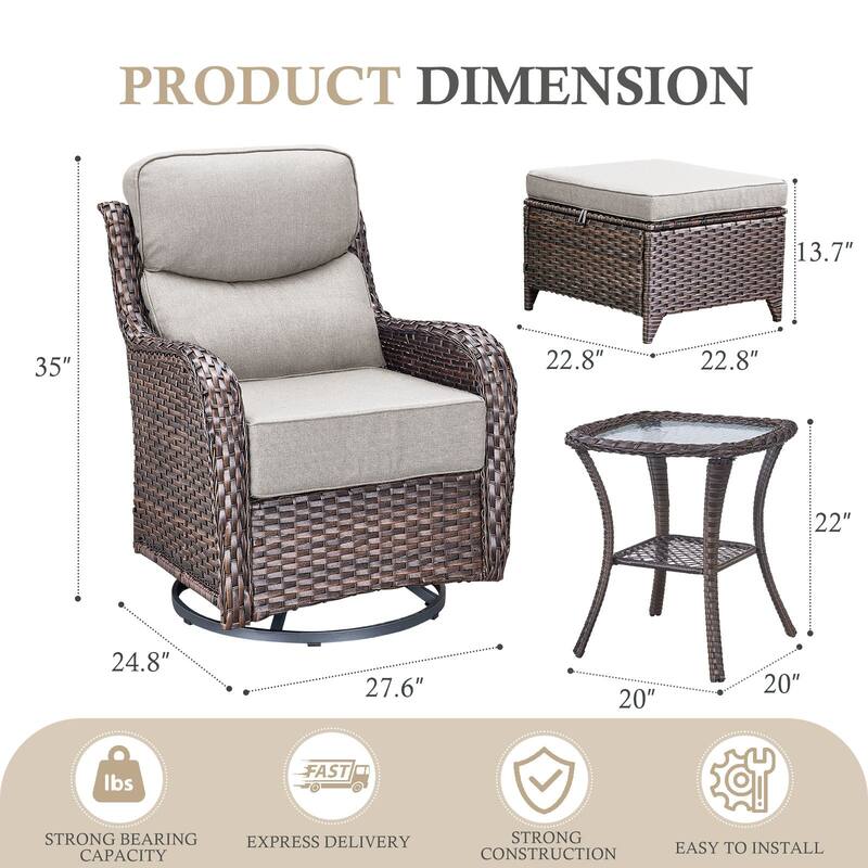 Arcadia 5-Piece Wicker Patio Swivel Glider Set with 6-Inch Thick Cushions