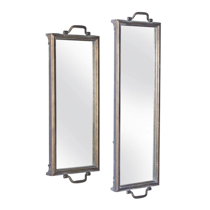 Set of 2 Iron and Glass Table Top Mirrored Display Trays 28.25"