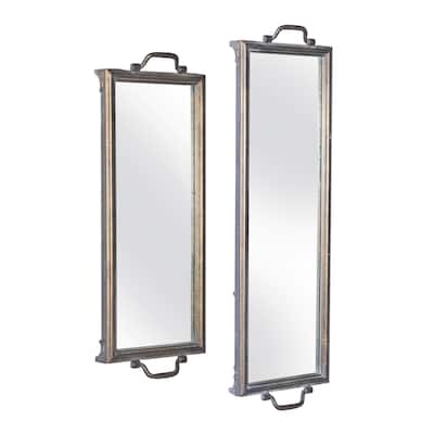 Set of 2 Iron and Glass Table Top Mirrored Display Trays 28.25"