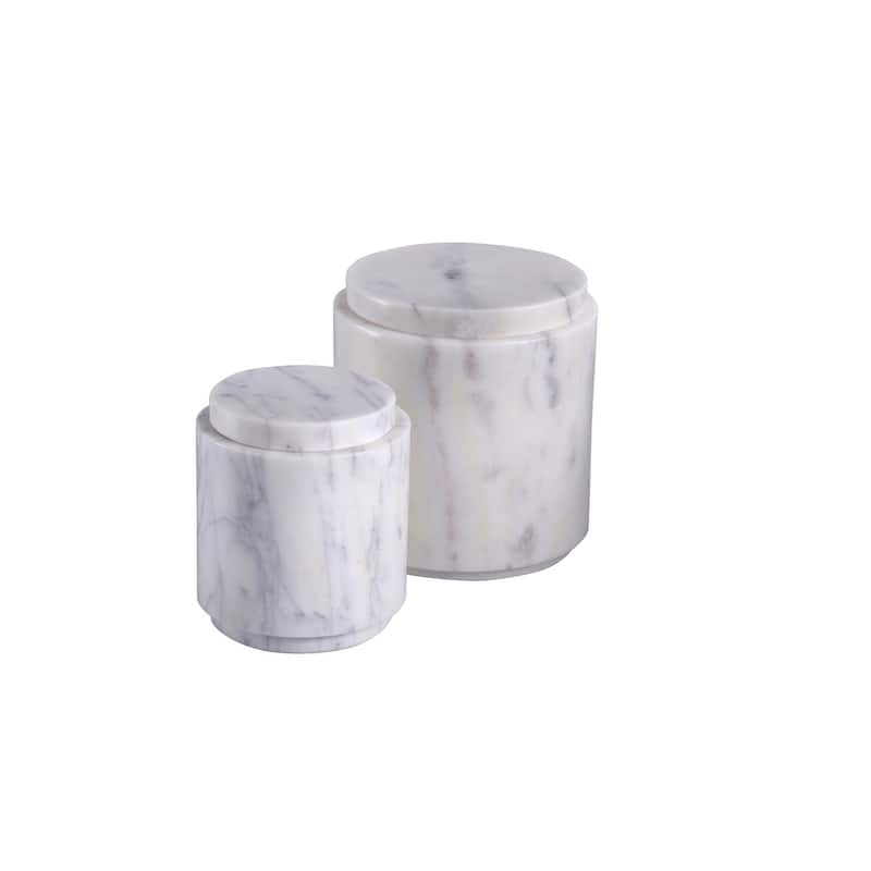 Sm. Marble Round Canister w/Lid LP -ST - WHITE
