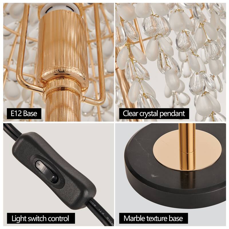 19"(H) Elegant Crystal Table Lamp - Vintage Waterfall Design with Teardrop Grape Crystal Bead String Shades