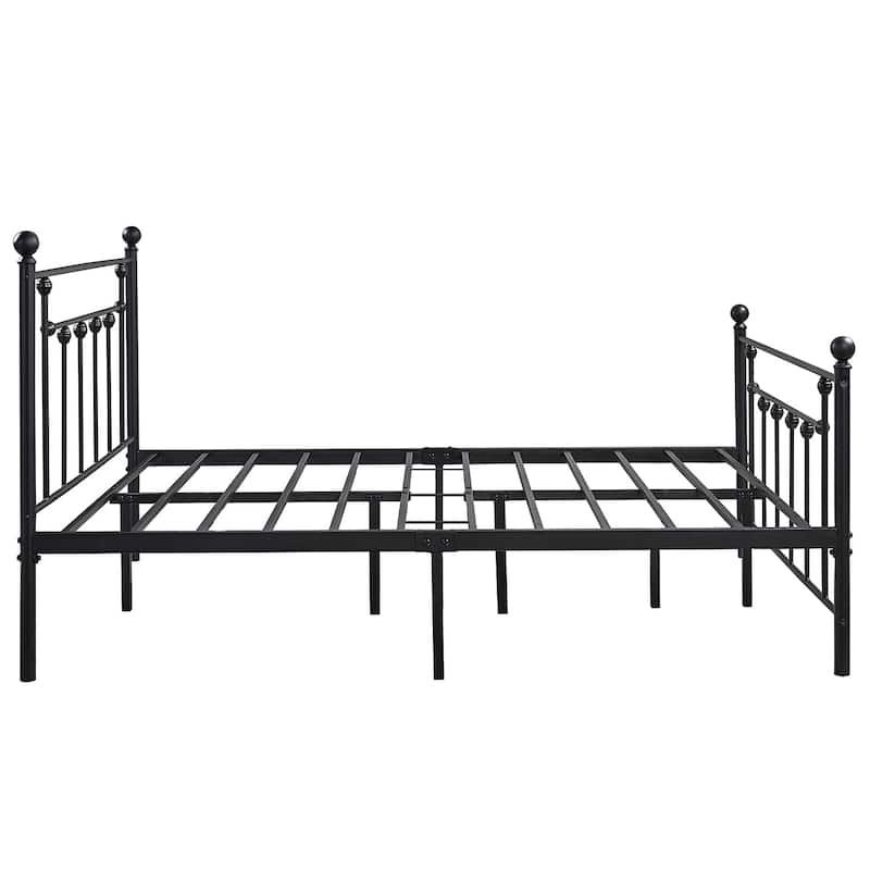 VECELO Metal Platform Bed Frame with Headboard and Footboard, Heavy Duty Slat Support/Underbed Storage Space, Victorian Style