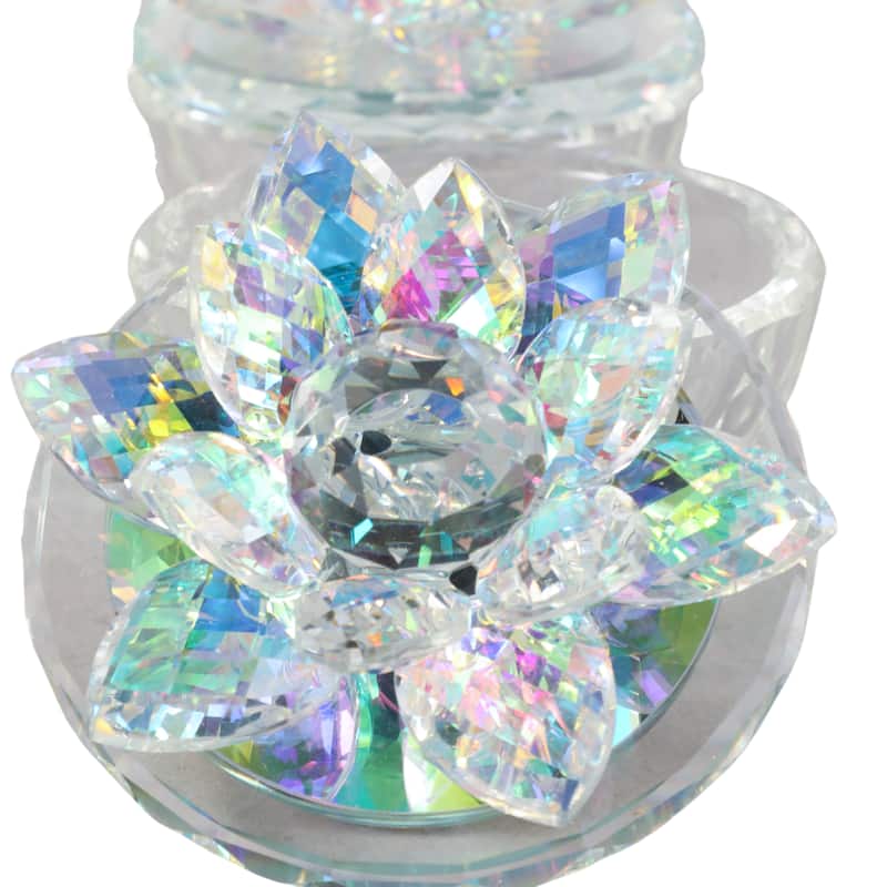 Decorative Rainbow Lotus Top Glass Trinket Dish for Jewelry and Keepsake Storage
