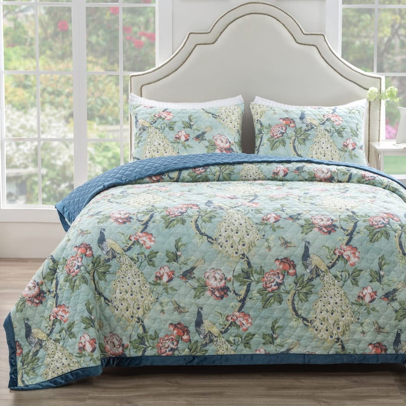 Greenland Home Fashions Pavona Enchanted Garden Quilt Set with Velvet Borders