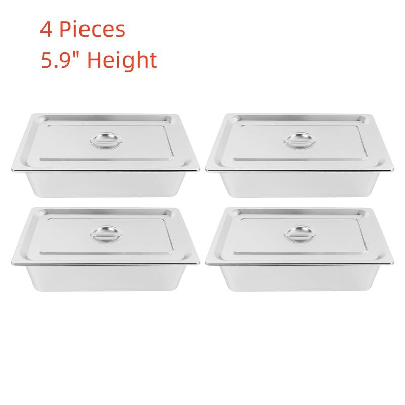 4 Pack Steam Table Pans Stainless Steel Catering Pan with Lids - 5.9" - 4 Piece