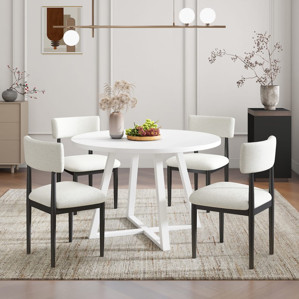 Roundhill Furniture Edo 5-Piece Dining Set, Round Table with 4 Upholstered Chairs,