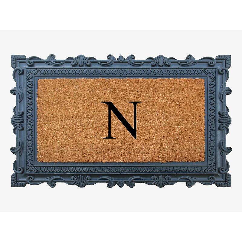 A1HC First Impression Carson Rubber and Coir 24" X 36", Heavy Duty, Easy to Clean Outdoor Monogrammed Doormat - Monogrammed N