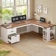 preview thumbnail 99 of 156, Farmhouse Executive L Shaped Desk Home Office Desk with Drawers and Storage Cabinet & Power Outlet 67" - Brown and White