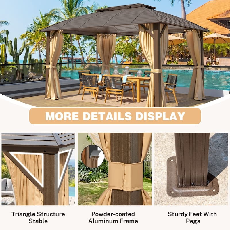 Pro Series Outdoor Hardtop Gazebo Pergola | Galvanized Steel Roof & Aluminum Frame | Includes Premium Curtains & Netting