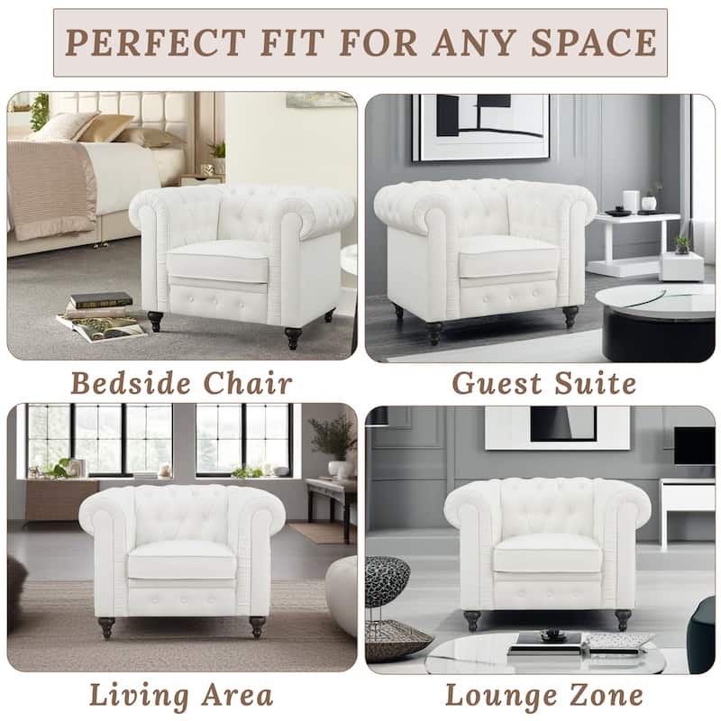Elegance Chesterfield Mid-Century Modern Sofa, Loveseat & Chair – Luxurious Comfort for Cozy Living Rooms