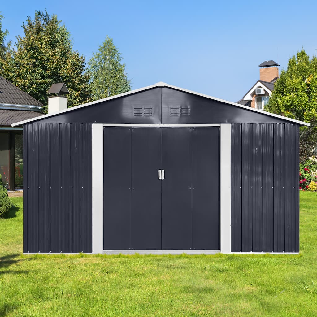 Metal Garden Sheds 11.2ftx10.6ft Outdoor Storage Sheds Grey With Window