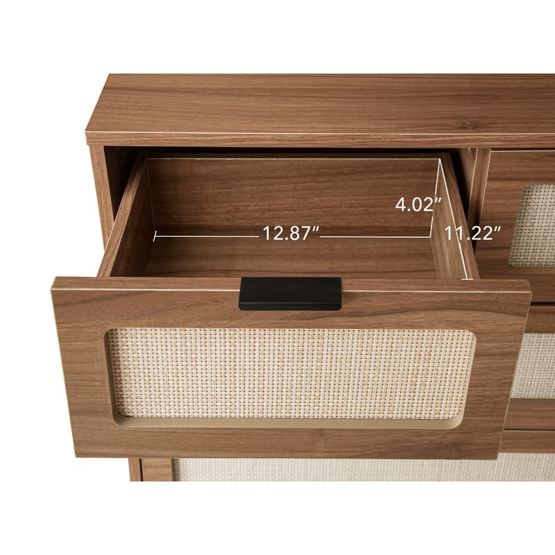 Accent Storage Cabinet with 5 Drawers and Rattan Surface,Suitable for Living Room, Bedroom
