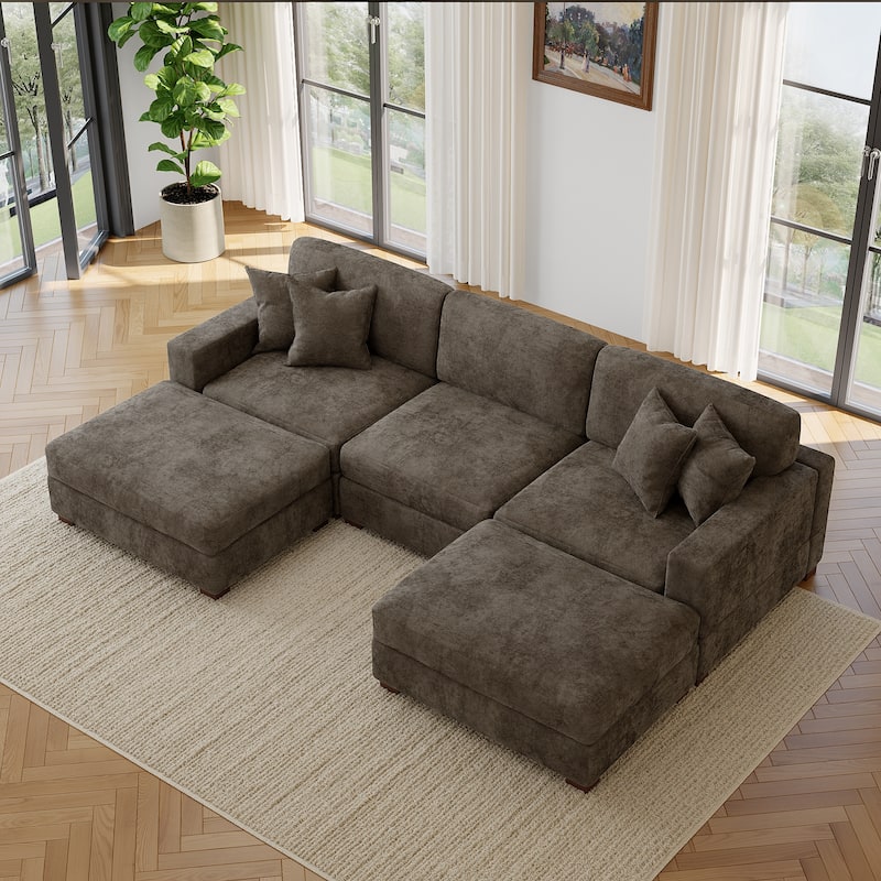 Modern Chenille Oversized Modular Sectional Sofa with 2 Ottoman