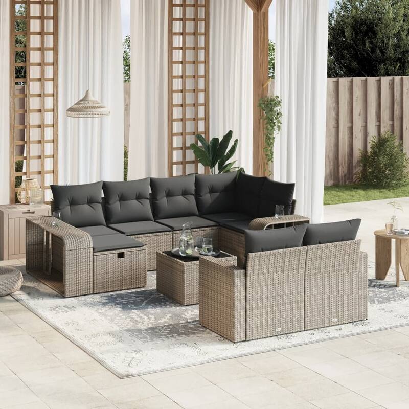 10-11 Piece Modular Garden Sofa Set - Grey with table - 24.4 x 25.8 x 27.2 in