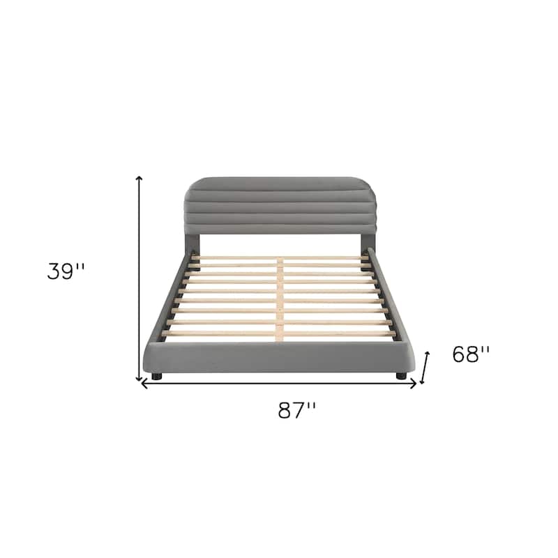HomeRoots Gray Tufted Velvet Upholstered Queen Bed Frame