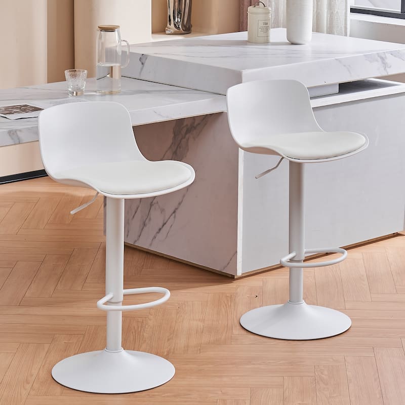 Modern Barstools Set of 2 Swivel Bar Chairs - White