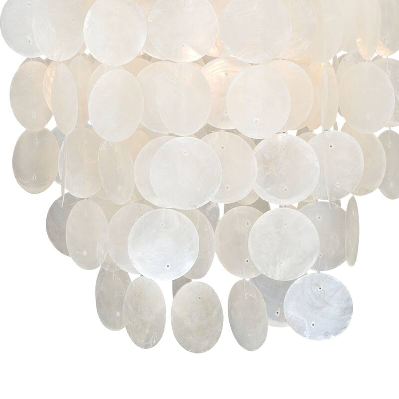 Elsa Satin Nickel Coastal Capiz Shell Pendant Ceiling Light - 10.5-in W x 18-in H x 10.5-in D