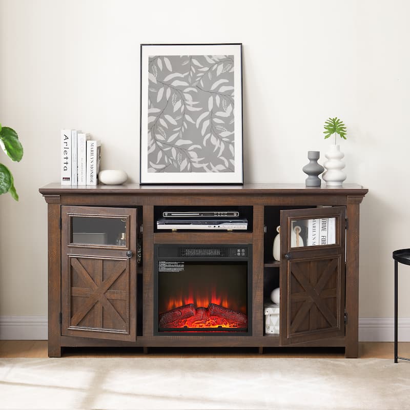 Farmhouse TV Stand Entertainment Console with Fireplace