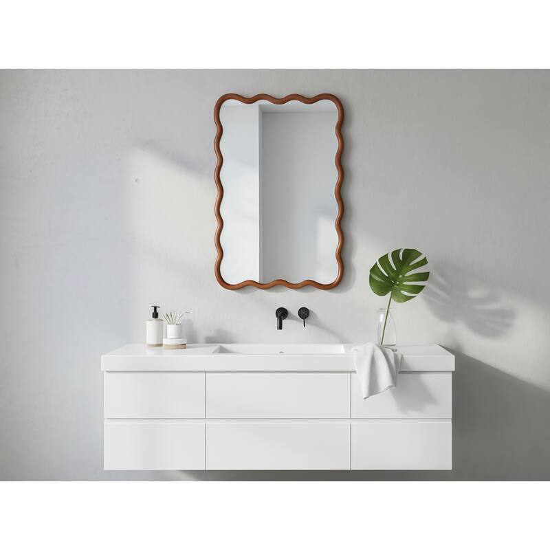 20"x30" Wavy Rectangle Solid Wood Frame Decorative Mirror,For Bedroom, Bathroom, Living Room, Entryway