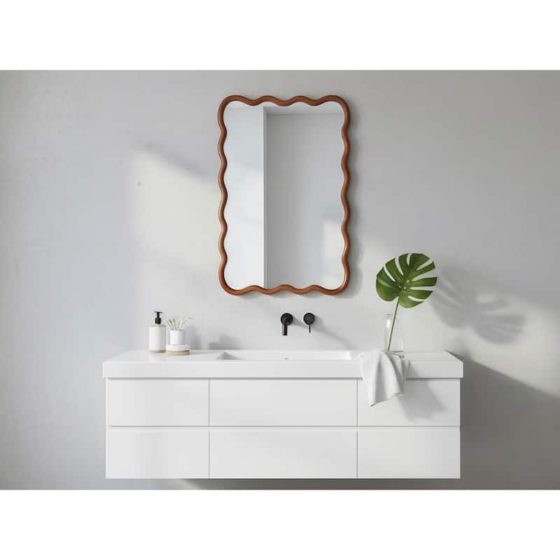 20"x30" Wavy Rectangle Solid Wood Frame Decorative Mirror