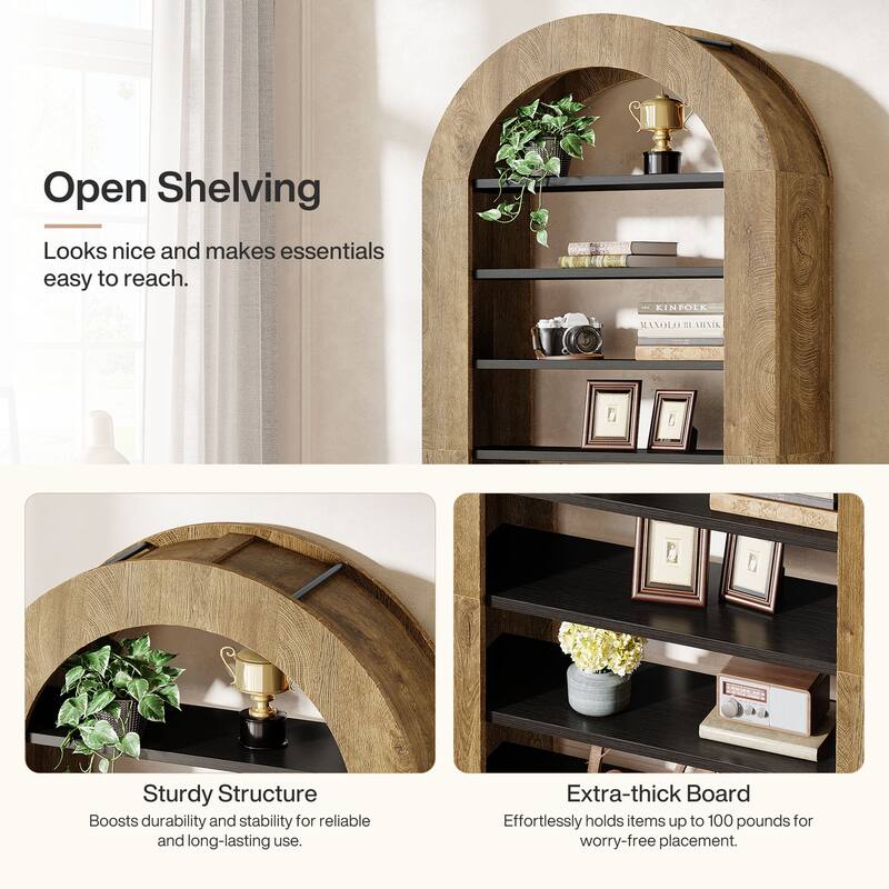8-tier Arched Bookshelf, 70.9" Tall Bookcase with Storage