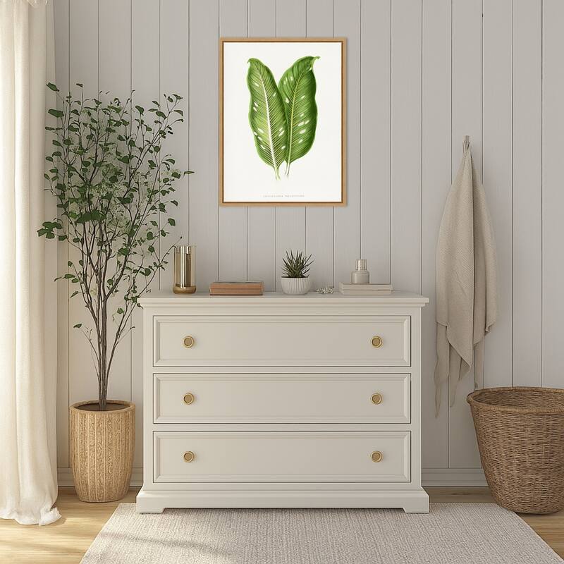 Green Dieffenbachia Baraquiniana Leaf Illustration by Les Plantes a Framed Canvas Wall Art Print