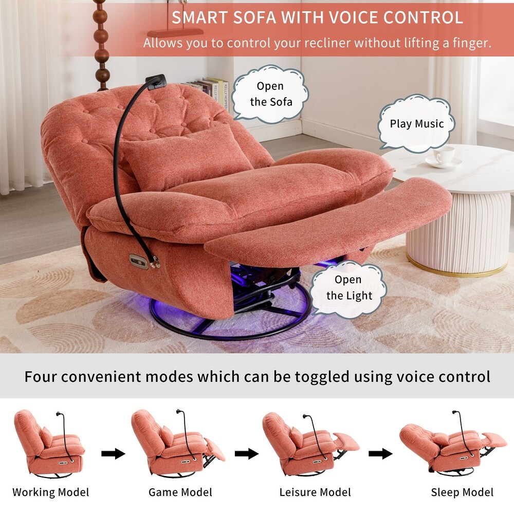 Magic Home Functional Swivel Voice Control LED Grey Power Recliner
