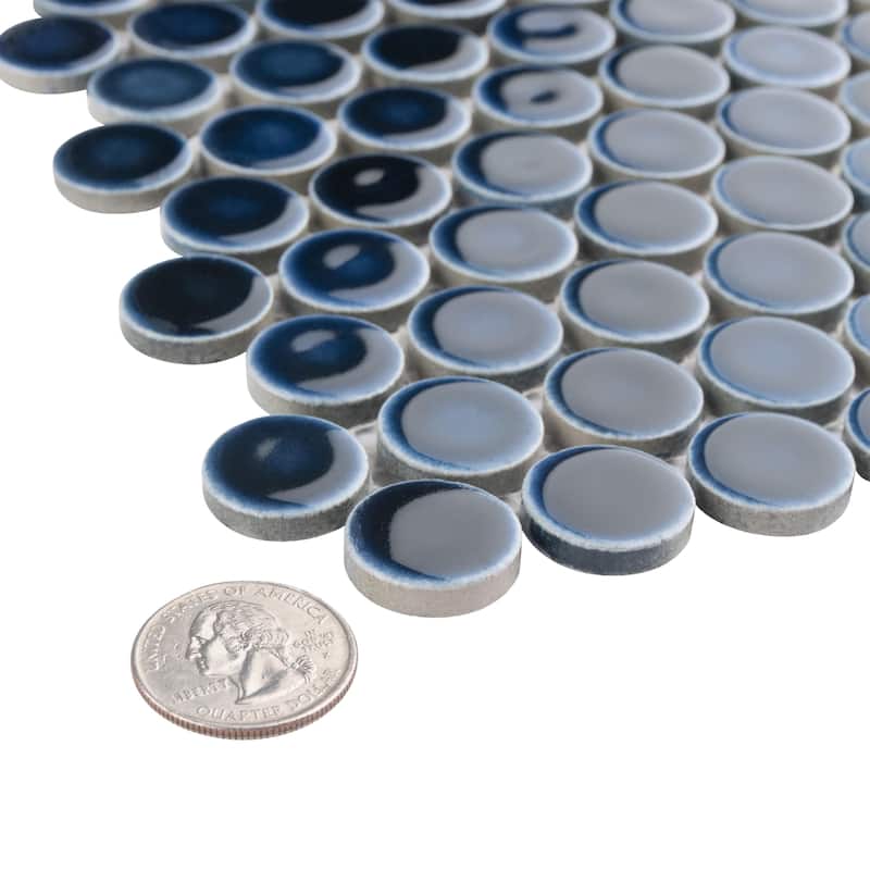 Merola Tile Hudson Penny Round Midnight 11-7/8" x 12-5/8" Porcelain Mosaic Floor and Wall Tile
