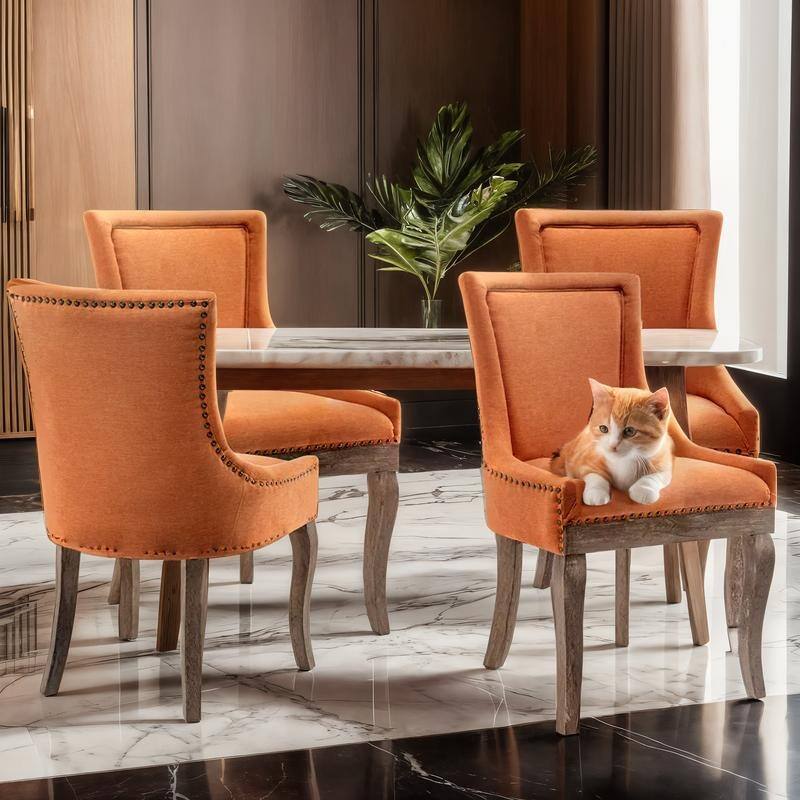 Thickened Side Dining Chair with Solid Wood Legs Set of 2 - Orange