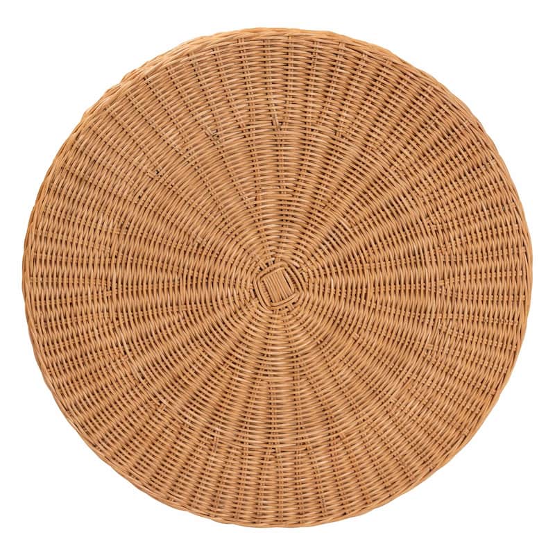 Dayo Scalloped Natural Rattan Console Table with Drawer - Handwoven Wicker Accent Table with Flared Skirt, Coastal Boho Style