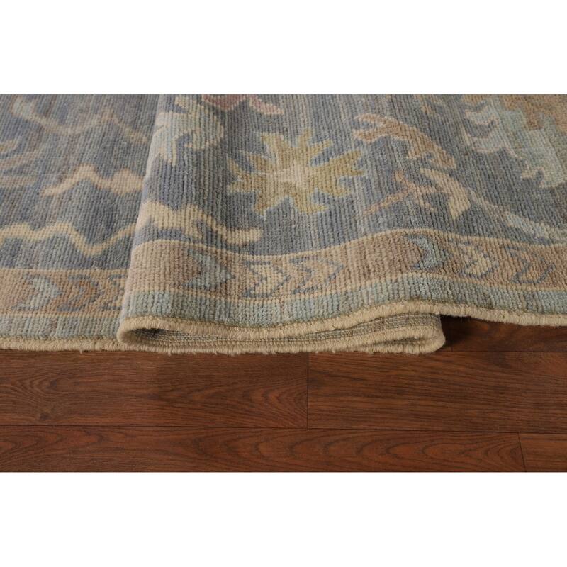 Turkish Oushak Vegetable Dye Area Rug Handmade Light Blue Wool Carpet - 9'2"x 11'11"