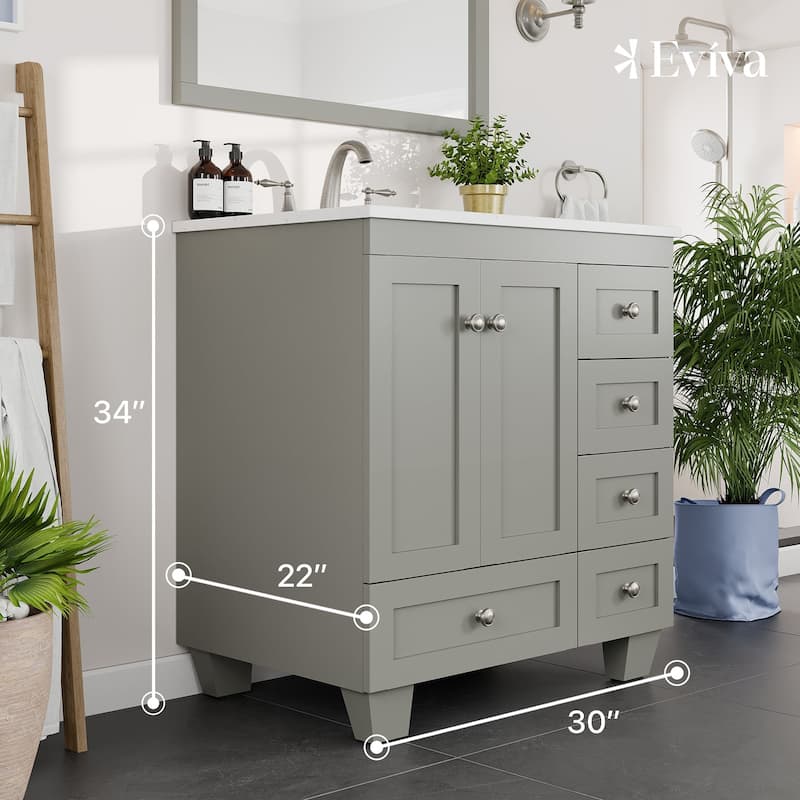 Eviva Acclaim 30"W x 22"D Bath Vanity with Carrara Quartz Top