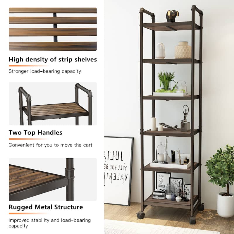 Mieres 63.5 in. H x 16.1 in. W x 12.2 in. D Industrial Style 6-Tier Shelving Unit with Lockable Casters