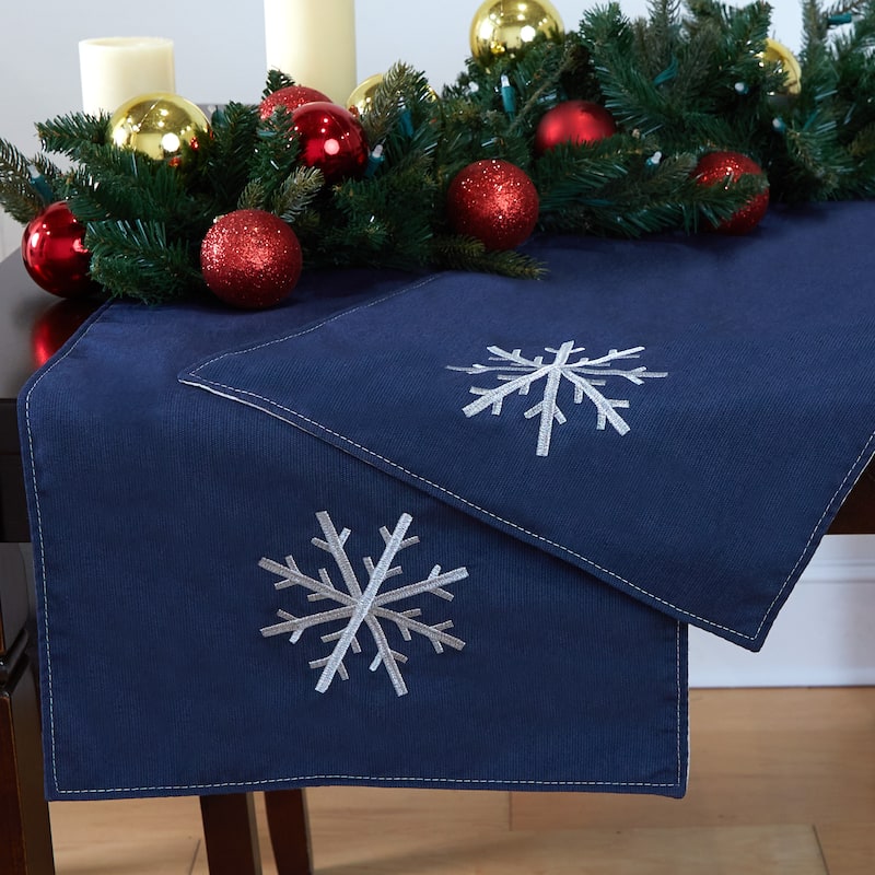 Sorra Home Sunbrella Two-sided Embroidered Snowflake Christmas Table Runner