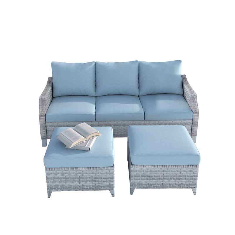 Pocassy PE Wicker Sofa with Ottoamn Set of 3
