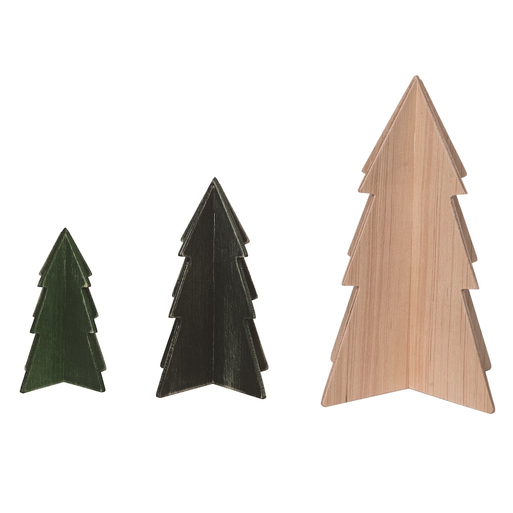 Transpac Wood 12.2 in. Multicolor Christmas Dimensional Trees Set of 3